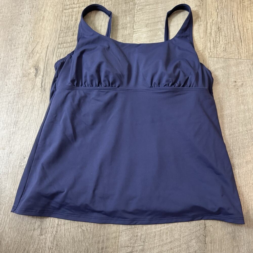Lands' End Tankini Swimsuit Top Womens 14 Blue Tugless Underwire Swim Beach